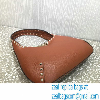 Valentino Small Rockstud Grainy Calfskin Hobo Bag Brown 2021