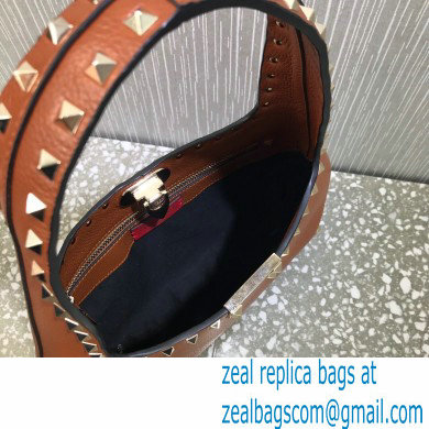 Valentino Small Rockstud Grainy Calfskin Hobo Bag Brown 2021