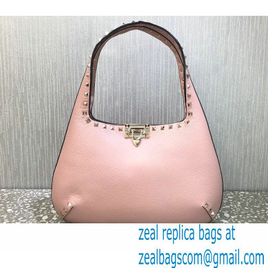Valentino Small Rockstud Grainy Calfskin Hobo Bag Pink 2021