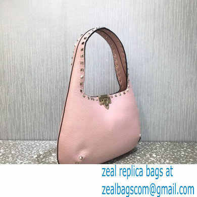 Valentino Small Rockstud Grainy Calfskin Hobo Bag Pink 2021