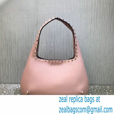 Valentino Small Rockstud Grainy Calfskin Hobo Bag Pink 2021