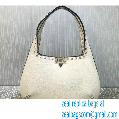 Valentino Small Rockstud Grainy Calfskin Hobo Bag White 2021