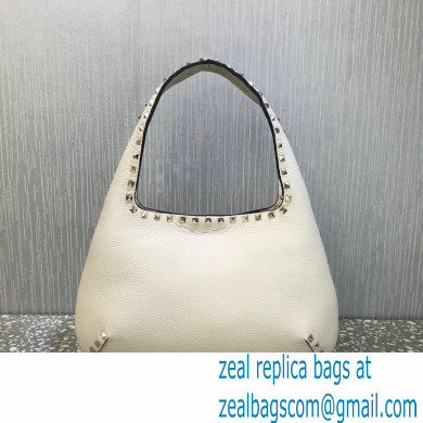 Valentino Small Rockstud Grainy Calfskin Hobo Bag White 2021