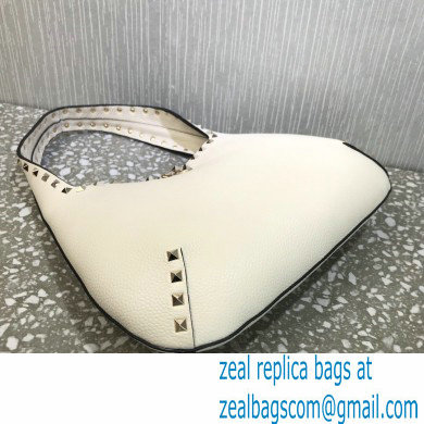 Valentino Small Rockstud Grainy Calfskin Hobo Bag White 2021