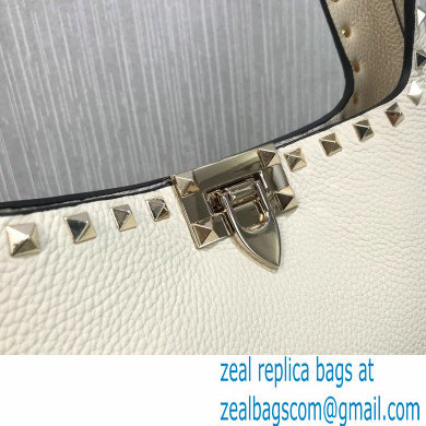 Valentino Small Rockstud Grainy Calfskin Hobo Bag White 2021