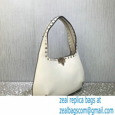 Valentino Small Rockstud Grainy Calfskin Hobo Bag White 2021