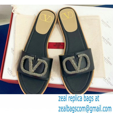 Valentino VLogo Signature Slide Sandals Black/Crystals 2021