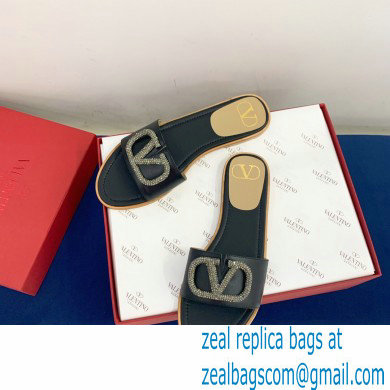 Valentino VLogo Signature Slide Sandals Black/Crystals 2021