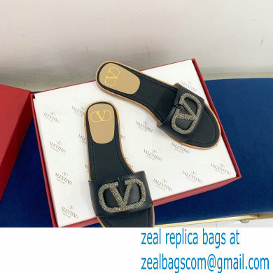 Valentino VLogo Signature Slide Sandals Black/Crystals 2021