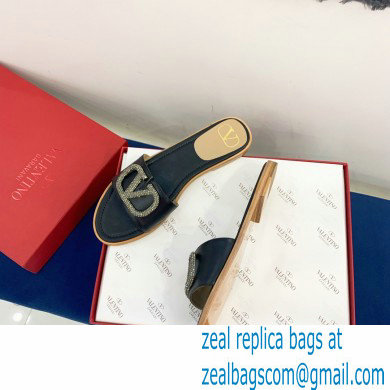 Valentino VLogo Signature Slide Sandals Black/Crystals 2021