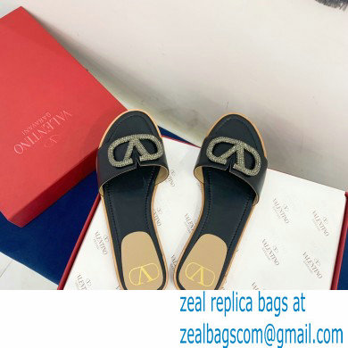 Valentino VLogo Signature Slide Sandals Black/Crystals 2021