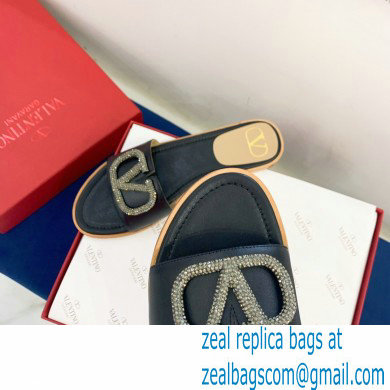 Valentino VLogo Signature Slide Sandals Black/Crystals 2021