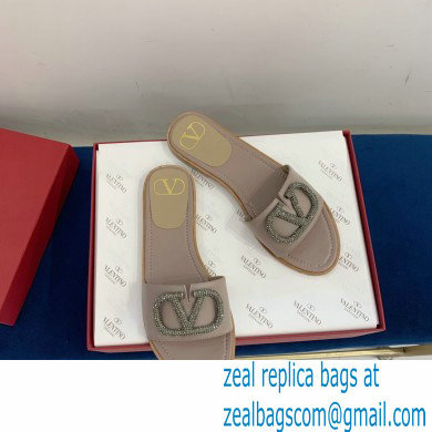 Valentino VLogo Signature Slide Sandals Camel/Crystals 2021