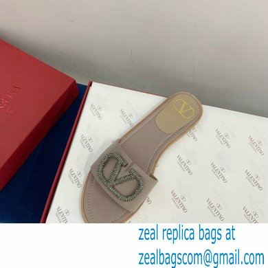Valentino VLogo Signature Slide Sandals Camel/Crystals 2021