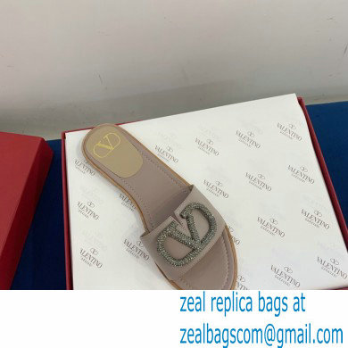 Valentino VLogo Signature Slide Sandals Camel/Crystals 2021