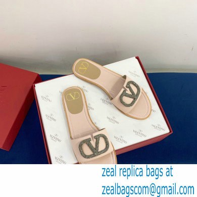 Valentino VLogo Signature Slide Sandals Nude Pink/Crystals 2021