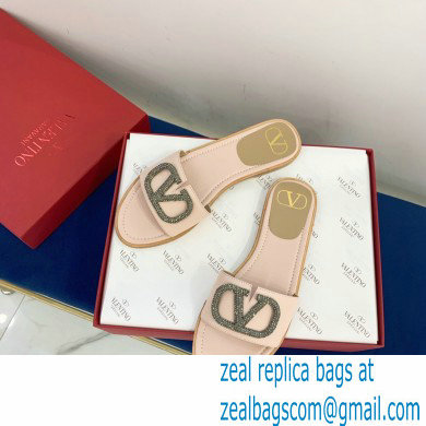 Valentino VLogo Signature Slide Sandals Nude Pink/Crystals 2021