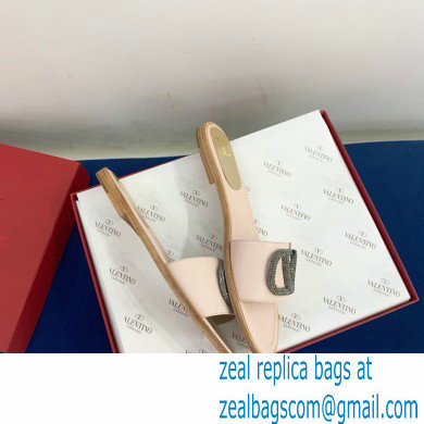 Valentino VLogo Signature Slide Sandals Nude Pink/Crystals 2021