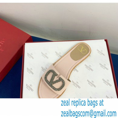 Valentino VLogo Signature Slide Sandals Nude Pink/Crystals 2021