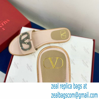 Valentino VLogo Signature Slide Sandals Nude Pink/Crystals 2021