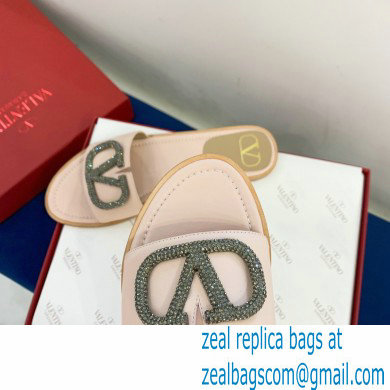 Valentino VLogo Signature Slide Sandals Nude Pink/Crystals 2021