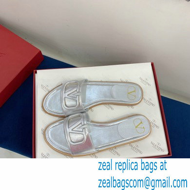 Valentino VLogo Signature Slide Sandals Silver 2021
