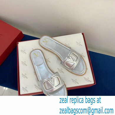 Valentino VLogo Signature Slide Sandals Silver 2021