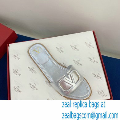 Valentino VLogo Signature Slide Sandals Silver 2021