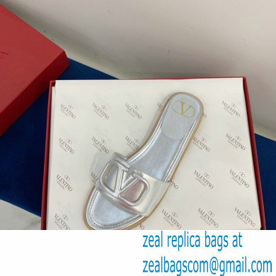 Valentino VLogo Signature Slide Sandals Silver 2021