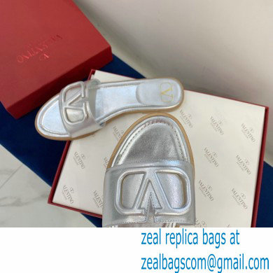 Valentino VLogo Signature Slide Sandals Silver 2021
