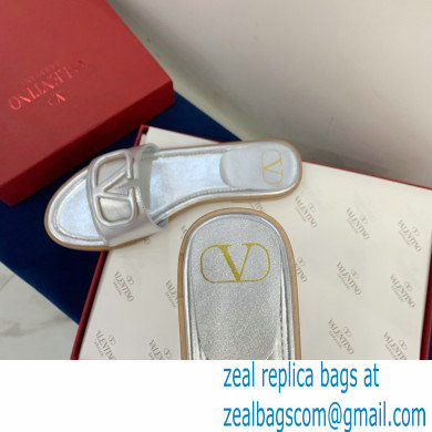 Valentino VLogo Signature Slide Sandals Silver 2021