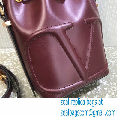 Valentino VLogo Walk Calfskin Bucket Bag Burgundy 2021