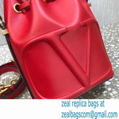 Valentino VLogo Walk Calfskin Bucket Bag Red 2021