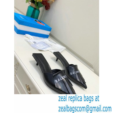 Balenciaga Heel 3cm Logo Fringe Knife Leather Mules Black 2021