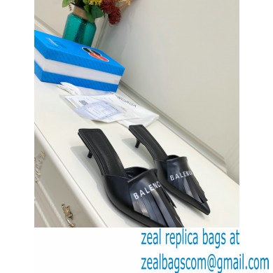 Balenciaga Heel 3cm Logo Fringe Knife Leather Mules Black 2021 - Click Image to Close