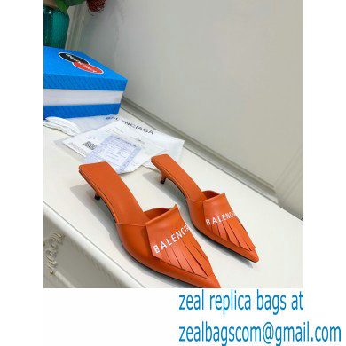 Balenciaga Heel 3cm Logo Fringe Knife Leather Mules Orange 2021 - Click Image to Close