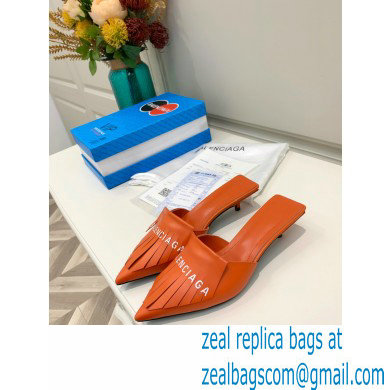 Balenciaga Heel 3cm Logo Fringe Knife Leather Mules Orange 2021