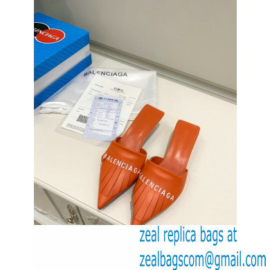 Balenciaga Heel 3cm Logo Fringe Knife Leather Mules Orange 2021 - Click Image to Close