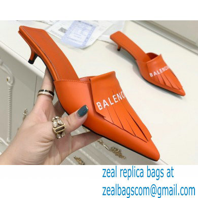 Balenciaga Heel 3cm Logo Fringe Knife Leather Mules Orange 2021