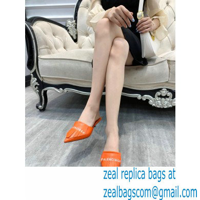 Balenciaga Heel 3cm Logo Fringe Knife Leather Mules Orange 2021 - Click Image to Close