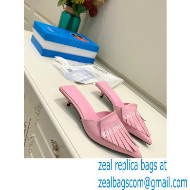 Balenciaga Heel 3cm Logo Fringe Knife Leather Mules Pink 2021 - Click Image to Close