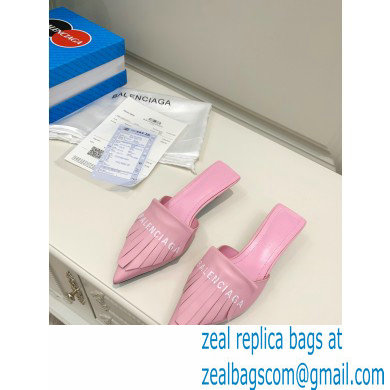 Balenciaga Heel 3cm Logo Fringe Knife Leather Mules Pink 2021