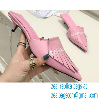 Balenciaga Heel 3cm Logo Fringe Knife Leather Mules Pink 2021