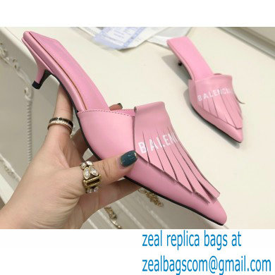 Balenciaga Heel 3cm Logo Fringe Knife Leather Mules Pink 2021 - Click Image to Close