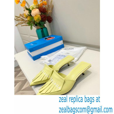 Balenciaga Heel 3cm Logo Fringe Knife Leather Mules Yellow 2021 - Click Image to Close