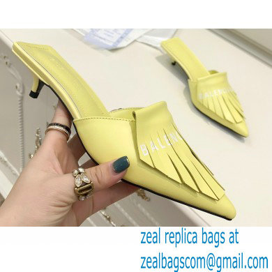 Balenciaga Heel 3cm Logo Fringe Knife Leather Mules Yellow 2021 - Click Image to Close