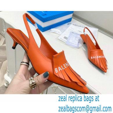 Balenciaga Heel 3cm Logo Fringe Knife Leather Slingbacks Orange 2021 - Click Image to Close