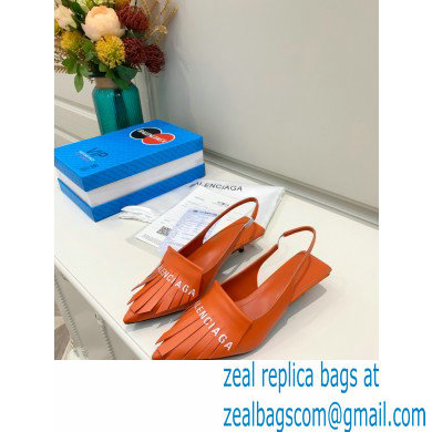 Balenciaga Heel 3cm Logo Fringe Knife Leather Slingbacks Orange 2021