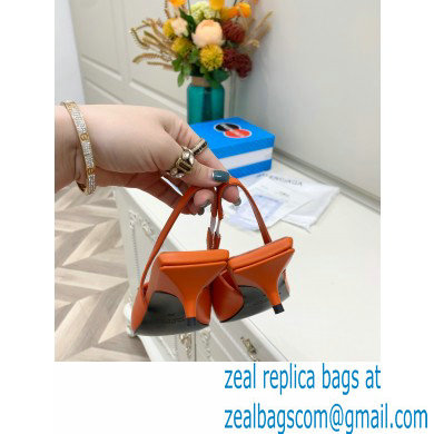 Balenciaga Heel 3cm Logo Fringe Knife Leather Slingbacks Orange 2021