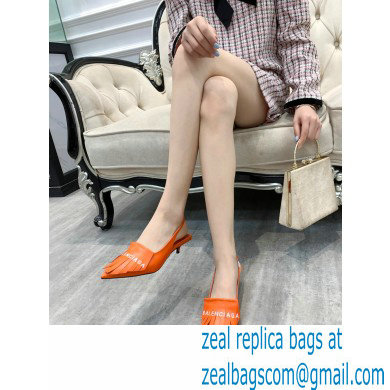 Balenciaga Heel 3cm Logo Fringe Knife Leather Slingbacks Orange 2021